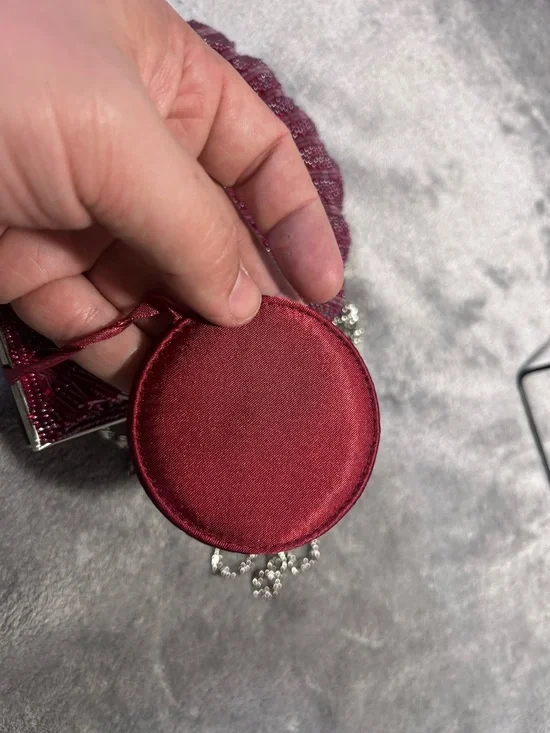 Retro Mini Purple Beaded Shell Bag on Silver Chain - Picture 13 of 13